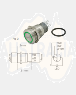 Ionnic L19-RG Vandal Switch Resistant 12-24V N/O & N/C - Green