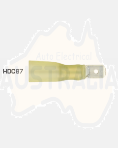 Quikcrimp HDC87 Yellow 6.3mm Heatshrink Male Blade Terminal Pack of 100