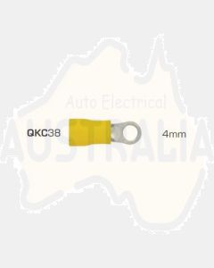 IONNIC QKC38 Yellow Vinyl Insulated 4mm Ring Terminals (Pack of 100)